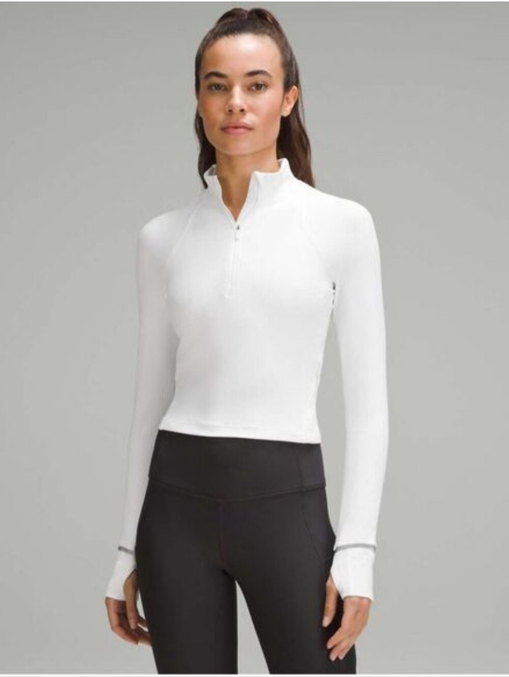 Lululemon Its Rulu Run Ribbed Cropped Half Zip In White